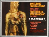 2s0753 GOLDFINGER linen British quad 1964 incredible image of Connery as Bond in golden girl, rare!