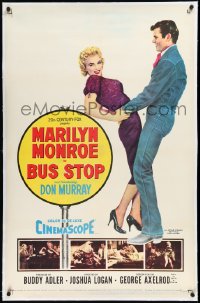 2s0961 BUS STOP linen 1sh 1956 full-length art of cowboy Don Murray holding sexy Marilyn Monroe!