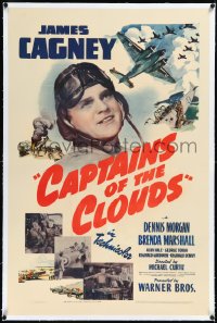 2s0964 CAPTAINS OF THE CLOUDS linen 1sh 1942 pilot James Cagney, cool art of World War II planes!