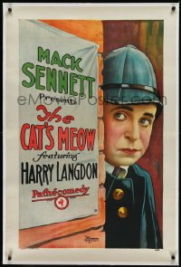 2s0966 CAT'S MEOW linen 1sh 1924 cool stone litho art of cop Harry Langdon, Mack Sennett, very rare!