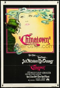 2s0968 CHINATOWN linen 1sh 1974 Roman Polanski, Jim Pearsall art of Jack Nicholson & Faye Dunaway!