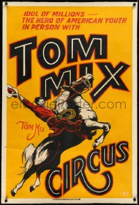 2s0584 TOM MIX CIRCUS linen 28x42 circus poster 1937 great art of him riding Tony the horse, rare!