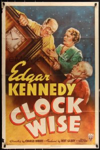 2s0158 CLOCK WISE 1sh 1939 art of Edgar Kennedy, Vivien Oakland & Franey w/grandfather clock, rare!