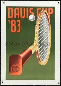 2s0603 DAVIS CUP linen 25x37 French commercial poster 1983 Klapheck art of tennis racket & ball, rare!