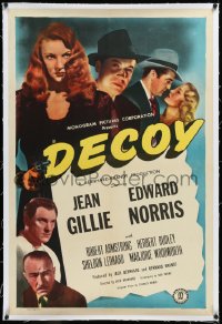 2s0979 DECOY linen 1sh 1946 super sexy bad girl Jean Gillie with gun, film noir like Kiss Me Deadly!