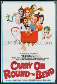 2s0698 CARRY ON ROUND THE BEND linen English 1sh 1971 Sidney James, wacky Renato Fratini art of cast!