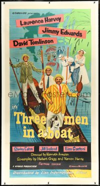 2s0515 THREE MEN IN A BOAT linen English 3sh 1956 wacky art of Laurence Harvey & co-stars on gondola!