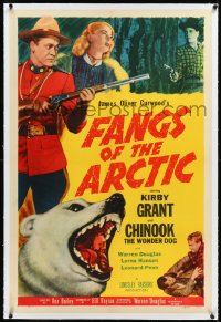 2s0995 FANGS OF THE ARCTIC linen 1sh 1953 cool image of Mountie Kirby Grant & Chinook the Wonder Dog!