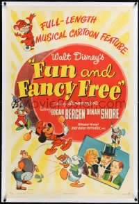 2s1008 FUN & FANCY FREE linen 1sh 1947 Disney, Mickey, Donald, Goofy, Edgar Bergen & Charlie McCarthy!