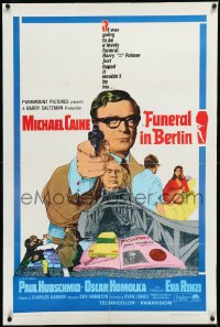 2s1009 FUNERAL IN BERLIN linen 1sh 1967 art of Michael Caine pointing gun, directed by Guy Hamilton!