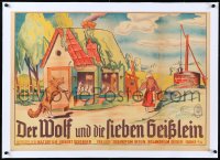 2s0667 DER WOLF UND DIE SIEBEN GEISSEIN linen German 24x34 1939 Brothers Grimm cartoon art, very rare!