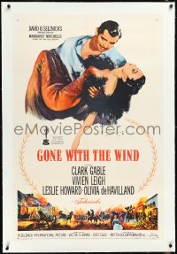 2s1021 GONE WITH THE WIND linen 1sh R1961 Clark Gable carrying Vivien Leigh over burning Atlanta!