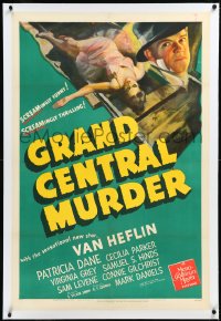 2s1025 GRAND CENTRAL MURDER linen 1sh 1942 art of sensational new star Van Heflin & Patricia Dane!