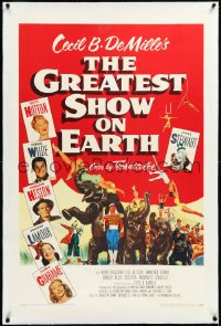 2s1027 GREATEST SHOW ON EARTH linen 1sh 1952 best image of James Stewart, Betty Hutton & Emmett Kelly!