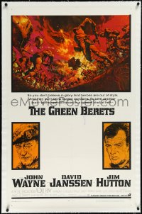 2s1029 GREEN BERETS linen 1sh 1968 John Wayne, David Janssen, Jim Hutton, Vietnam War art by McCarthy!