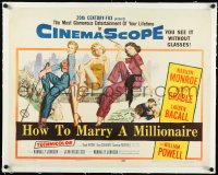 2s0804 HOW TO MARRY A MILLIONAIRE linen 1/2sh 1953 sexy Marilyn Monroe, Betty Grable & Lauren Bacall!