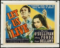 2s0812 LET US LIVE linen style A 1/2sh 1939 striking art of Henry Fonda & Maureen O'Sullivan, rare!