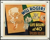2s0813 LIFE BEGINS AT 40 linen style B 1/2sh 1935 great different art of Will Rogers, ultra rare!