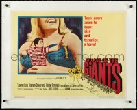 2s0830 VILLAGE OF THE GIANTS linen 1/2sh 1965 classic image of boy in gigantic sexy girl's cleavage!