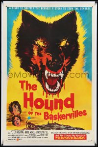 2s1048 HOUND OF THE BASKERVILLES linen 1sh 1959 Peter Cushing, great blood-dripping dog artwork!