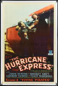 2s1051 HURRICANE EXPRESS linen chapter 2 1sh 1932 John Wayne fighting guys on moving train, rare!