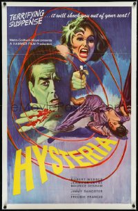 2s1052 HYSTERIA linen 1sh 1965 Webber, Hammer horror, will shock you out of your seat, Freddy Francis