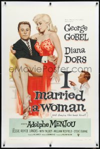 2s1057 I MARRIED A WOMAN linen 1sh 1958 artwork of sexiest Diana Dors sitting in George Gobel's lap!