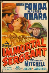 2s1059 IMMORTAL SERGEANT linen 1sh 1943 art of WWII soldier Henry Fonda romancing Maureen O'Hara!