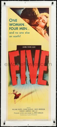 2s0779 FIVE linen insert 1951 Oboler, post-apocalyptic sci-fi about 5 survivors, but only one woman!