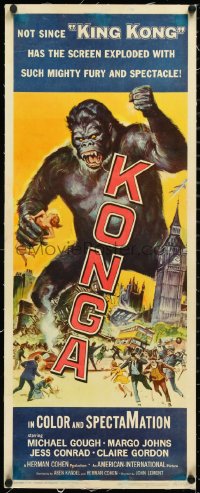 2s0783 KONGA linen insert 1961 great artwork of giant angry ape terrorizing city by Reynold Brown!