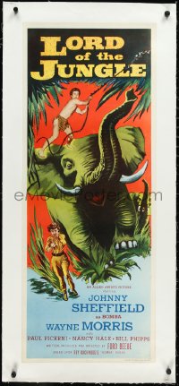 2s0785 LORD OF THE JUNGLE linen insert 1955 great art of Bomba the Jungle Boy on elephant, rare!