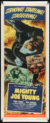 2s0786 MIGHTY JOE YOUNG linen insert 1949 1st Harryhausen, Widhoff art of the giant ape saving girl!