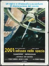 2s0533 2001: A SPACE ODYSSEY linen Italian 1p R1970s Stanley Kubrick, Bob McCall art of space wheel!