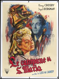2s0537 BELLS OF ST. MARY'S linen Italian 1p 1947 Tarquini art of Ingrid Bergman & Bing Crosby, rare!