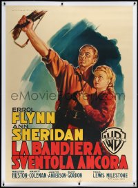 2s0541 EDGE OF DARKNESS linen Italian 1p 1950 Martinati art of Errol Flynn & Ann Sheridan, rare!