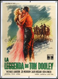 2s0548 LEGEND OF TOM DOOLEY linen Italian 1p R1961 Ballester art of Michael Landon kissing girl, rare!