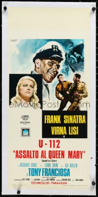 2s0706 ASSAULT ON A QUEEN linen Italian locandina 1967 Nistri art of Frank Sinatra & Virna Lisi, rare!