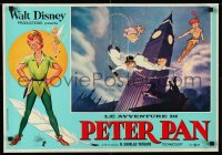 2s0501 PETER PAN Chartex-backed Italian 18x26 pbusta R1970s Disney, he's flying w/ kids by Big Ben!