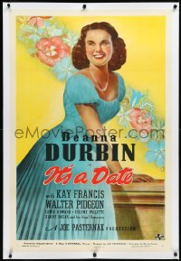 2s1068 IT'S A DATE linen style C 1sh 1940 art of Deanna Durbin in blue dress with flowers, rare!