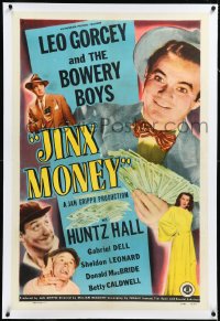 2s1072 JINX MONEY linen 1sh 1948 great image of Leo Gorcey with fistful of cash, the Bowery Boys!
