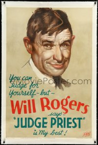 2s1075 JUDGE PRIEST linen 1sh 1934 John Ford, Fox stone litho art of Will Rogers, Irvin S. Cobb, rare!