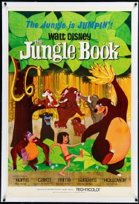 2s1077 JUNGLE BOOK linen 1sh 1967 Walt Disney cartoon classic, great image of Mowgli & friends!