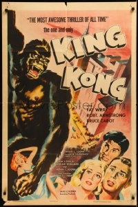 2s0160 KING KONG 1sh R1956 great full-color art of the giant ape carrying Fay Wray by top 3 stars!