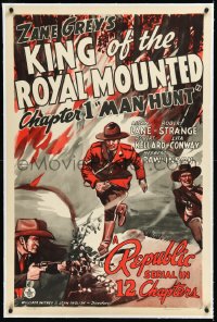 2s1080 KING OF THE ROYAL MOUNTED linen chapter 1 1sh 1940 Canadian Mountie serial, Man Hunt!