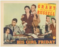 2s0218 HIS GIRL FRIDAY LC 1939 great c/u of Rosalind Russell between Cary Grant & Ralph Bellamy!