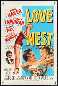 2s1090 LOVE NEST linen 1sh 1951 full-length art of sexy Marilyn Monroe, William Lundigan, June Haver!