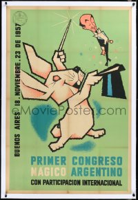 2s0588 PRIMER CONGRESO MAGICO ARGENTINO linen 29x44 Argentinean magic poster 1957 magic rabbit art!