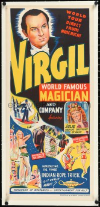 2s0589 VIRGIL WORLD FAMOUS MAGICIAN linen 14x30 Australian magic poster 1950s direct from America!