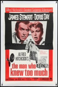 2s1100 MAN WHO KNEW TOO MUCH linen 1sh R1960s James Stewart & Doris Day, directed by Alfred Hitchcock!