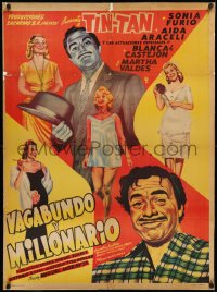 2s0694 VAGABUNDO Y MILLONARIO linen Mexican poster 1959 German Valdes as Tin-Tan & sexy ladies, rare!